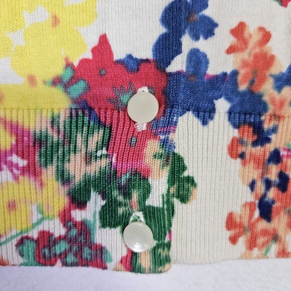 Talbots Womens L Cardigan Sweater Floral Colorful Lightweight Layer 3/4 Sleeve - Picture 7 of 15
